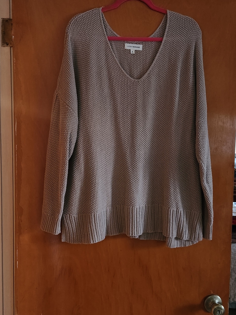 Lucky Brand Neutral Taupe V-Neck Knit Pullover